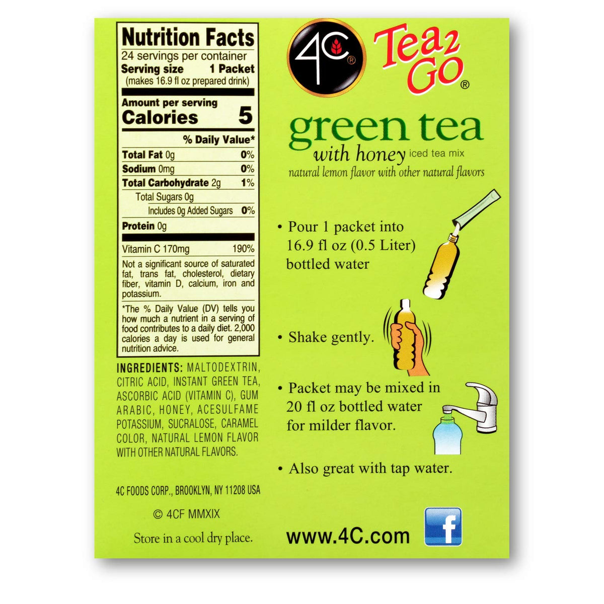 4C Totally Light Tea 2 Go ice tea mix being stirred into a glass of cold tea.