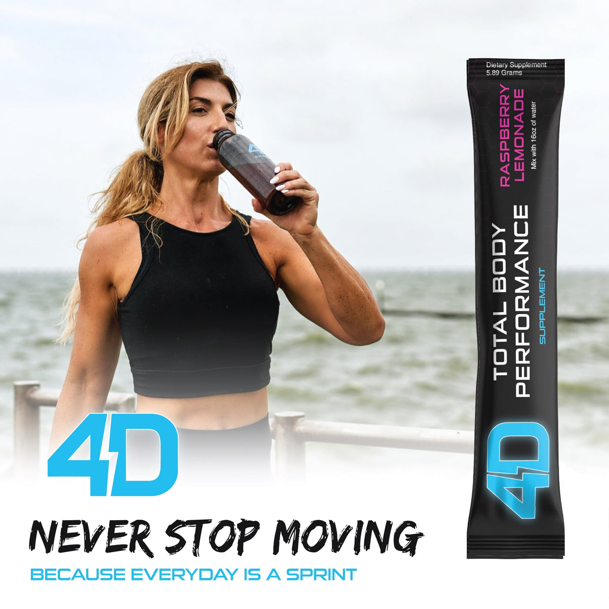 4D Raspberry Lemonade drink mix sachets front view for on-the-go fueling