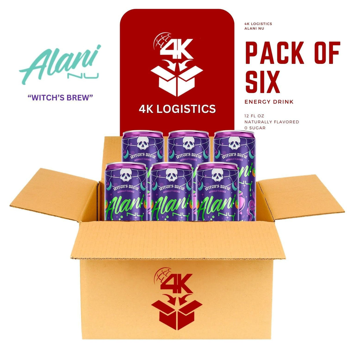 Alani Nuu Witches Brew six-pack lined up for convenient sharing