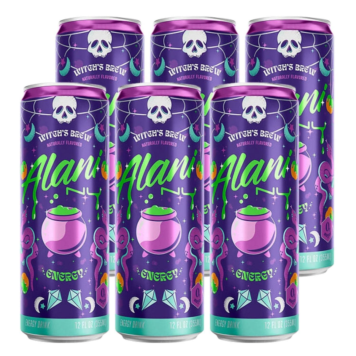 Alani Nuu Witches Brew front view six-pack ready for tasting