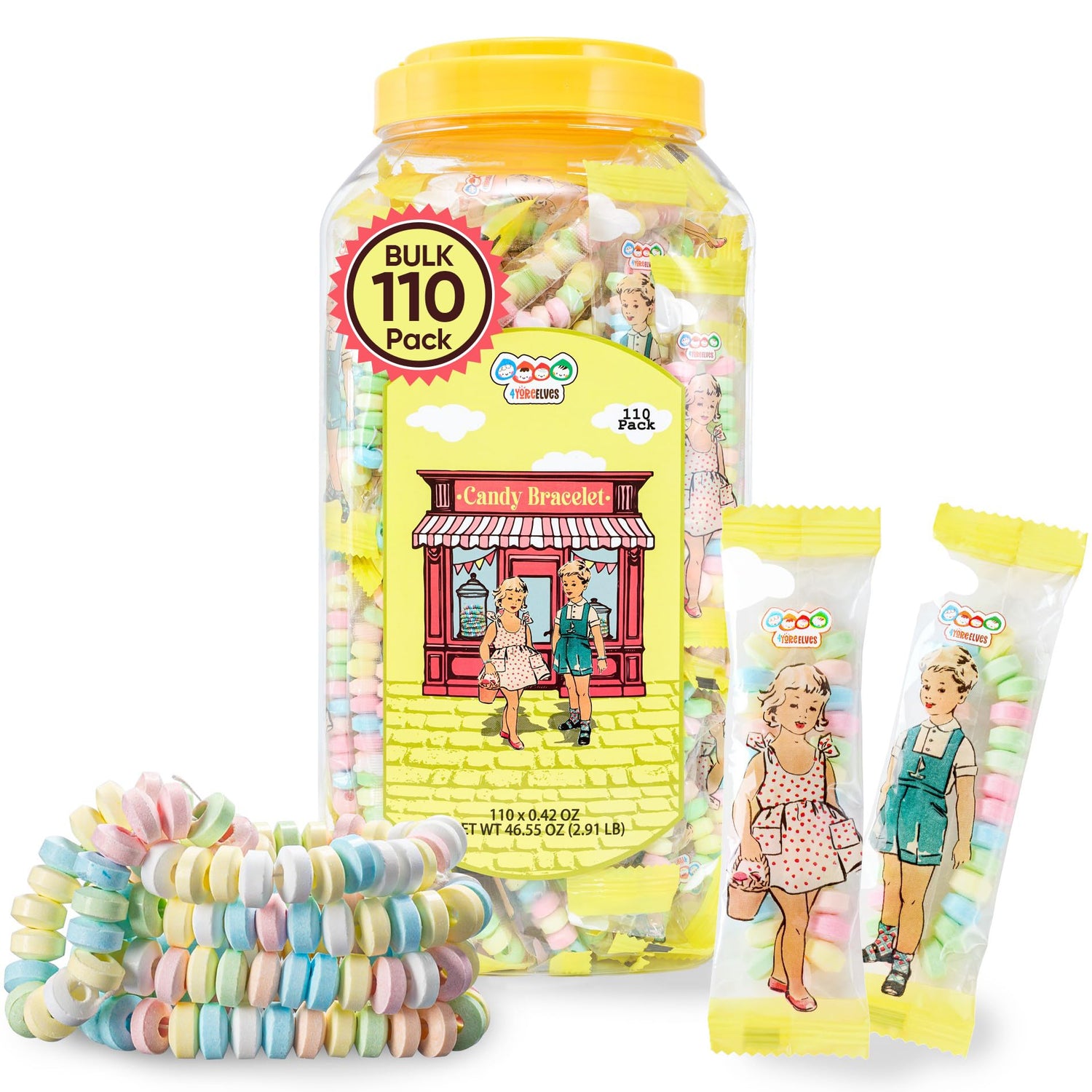 4YoreElves 110 candy bracelets pastel-wrist treats for kids' party favors.