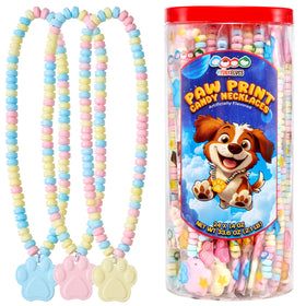 4YoreElves paw print candy necklace with pastel beads, full display, ideal party accessory