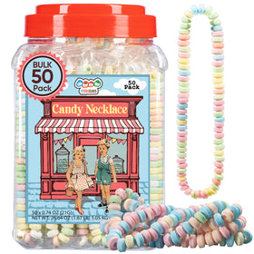 4YoreElves 50 candy necklaces in a display tub for easy party setup