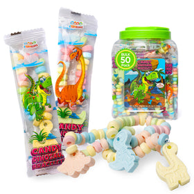 4YoreElves 50-dinosaur-candy-bracelets with colorful beads and pendants