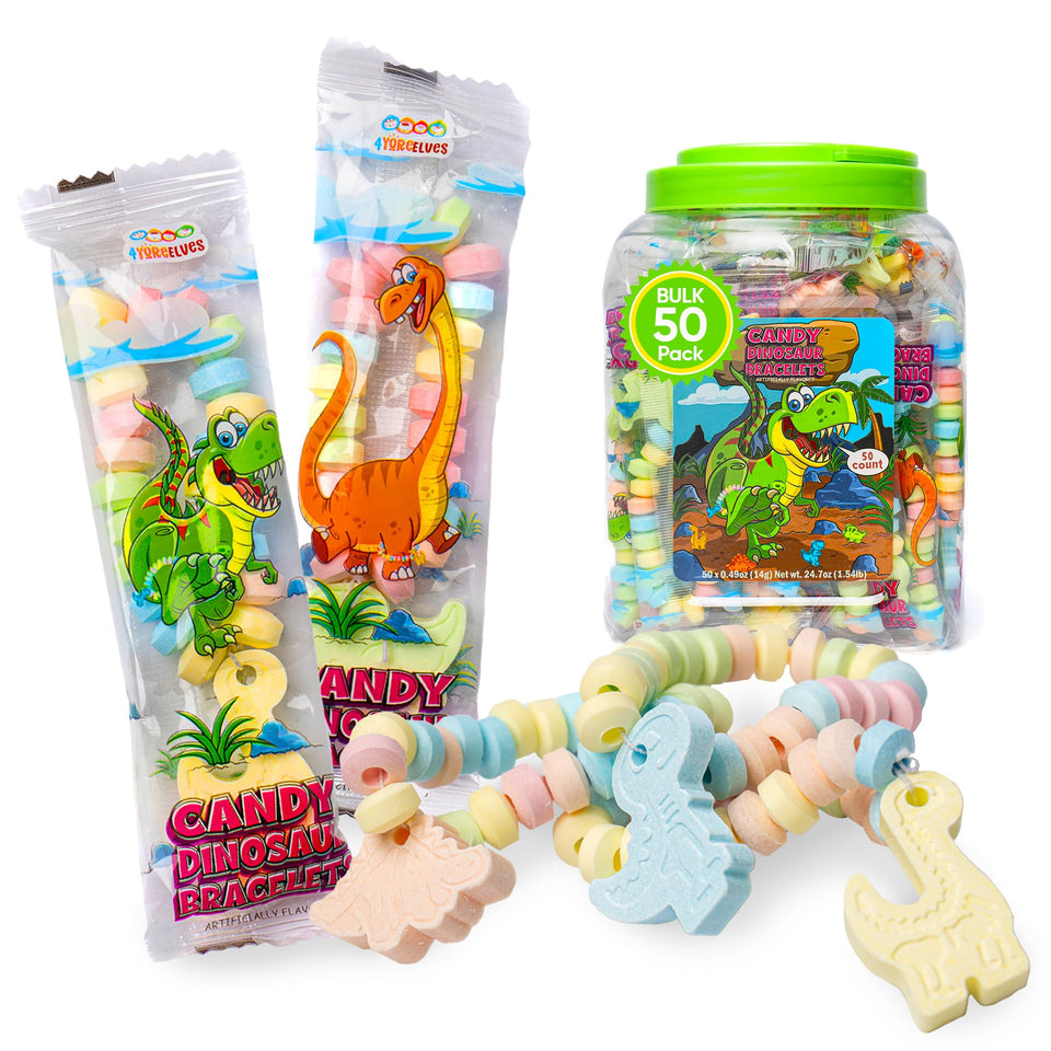 4YoreElves 50-dinosaur-candy-bracelets with colorful beads and pendants