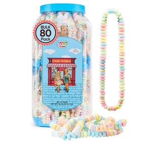 4YoreElves 80 Candy Necklaces displayed in a tub for easy party setup