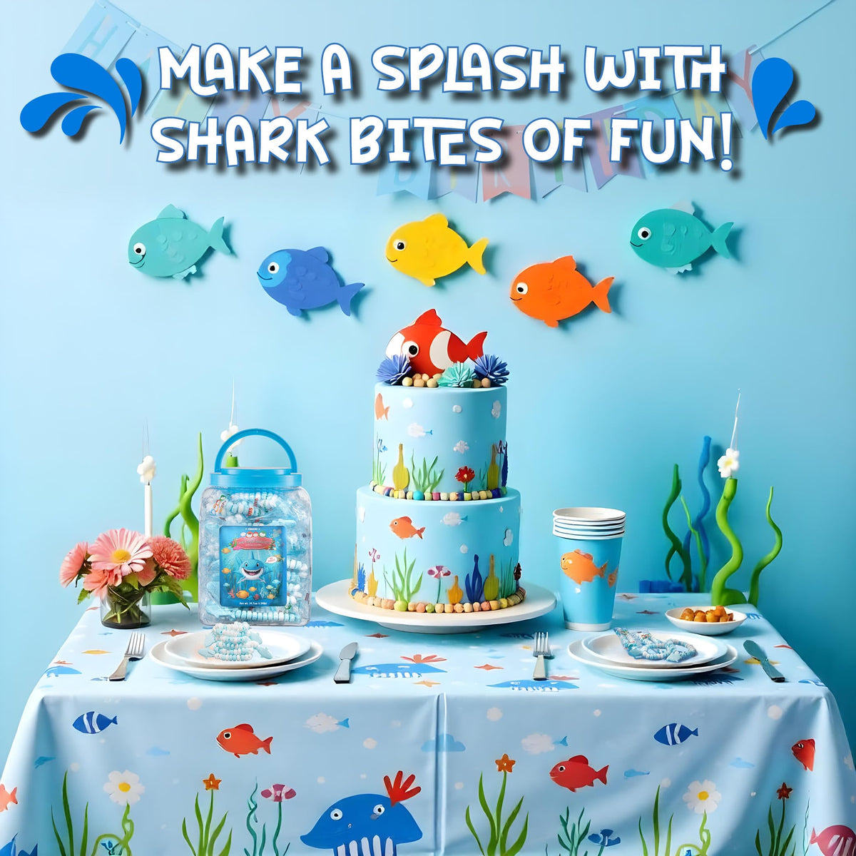 4YoreElves baby shark party favors bracelets arranged for kids.