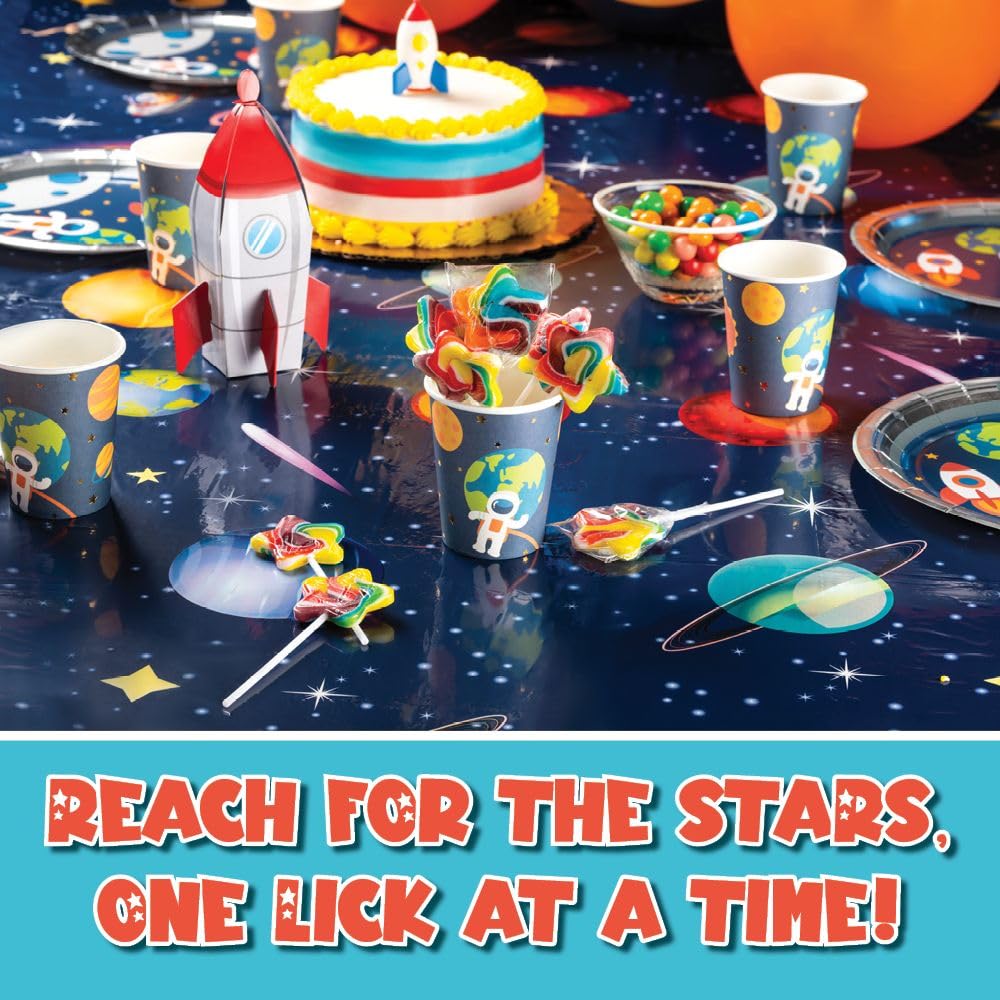 Star-shaped swirl lollipops add color to candy bars and dessert tables