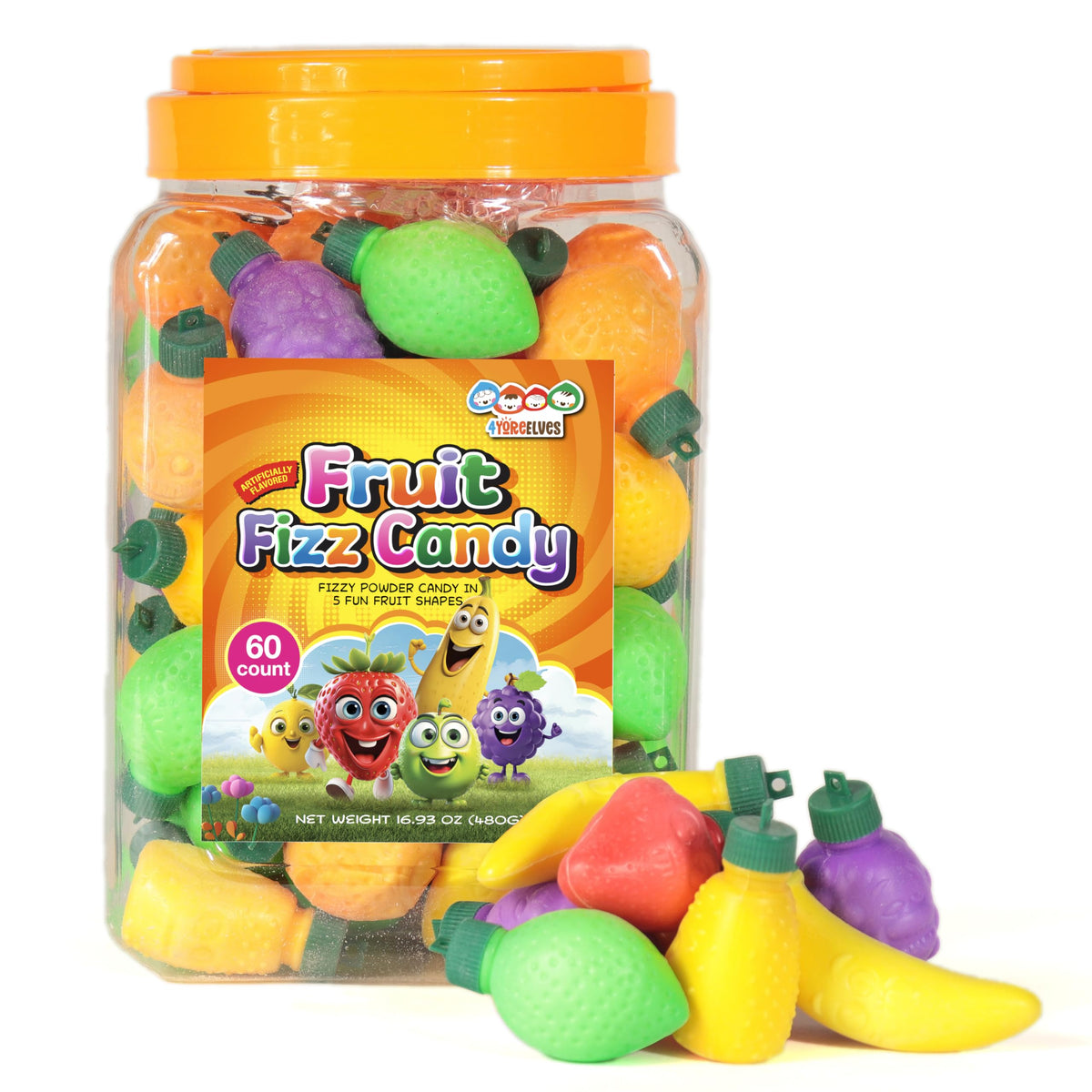 4YoreElves fruit-shaped fizzy candy powder assortment for parties and favors