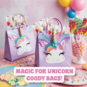 4YoreElves party favor display with unicorn candy bracelets.