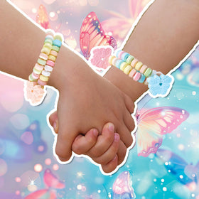 4YoreElves pastel butterfly candy bracelet on display tub, easy storage for events.