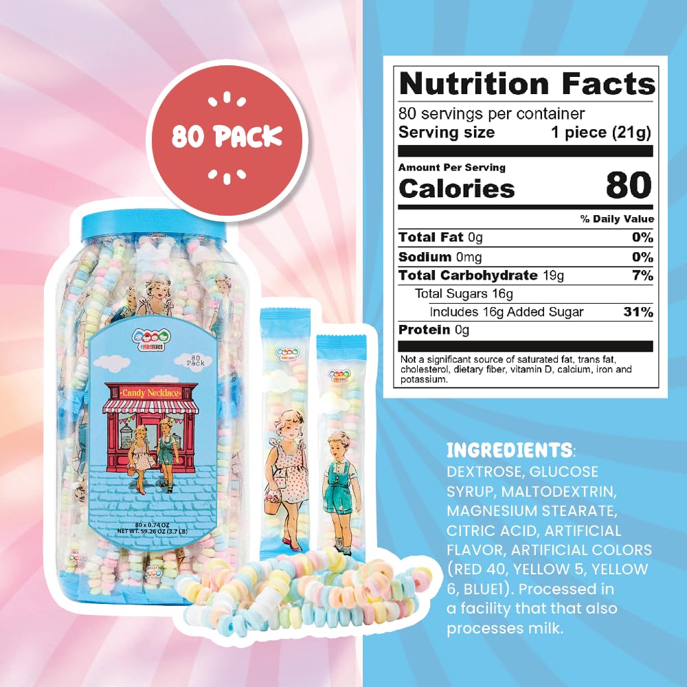 4YoreElves Pastel Candy Necklaces bulk-pack on display, ideal for sharing