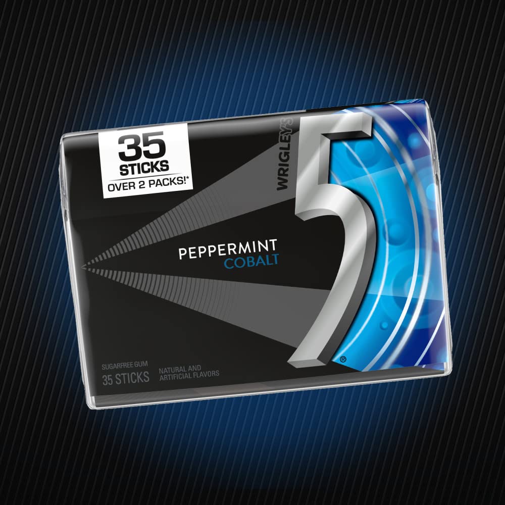 5 Gum Peppermint Cobalt back of pack with sleek mint-themed design
