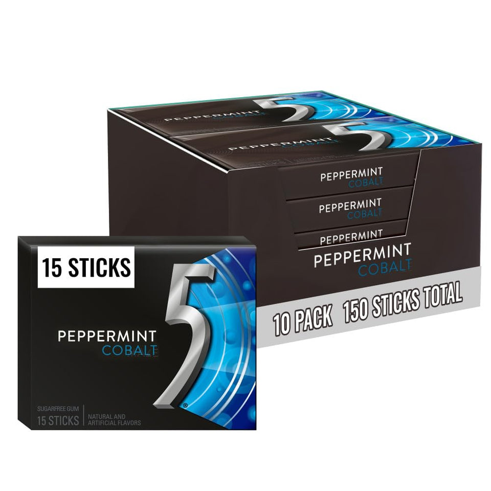 5 Gum Peppermint Cobalt pack front showing bold mint freshness for on-the-go refreshment