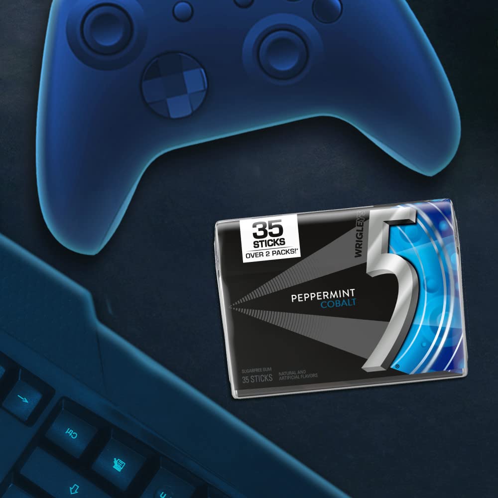 Close-up of a single 5 Gum Peppermint Cobalt gum stick