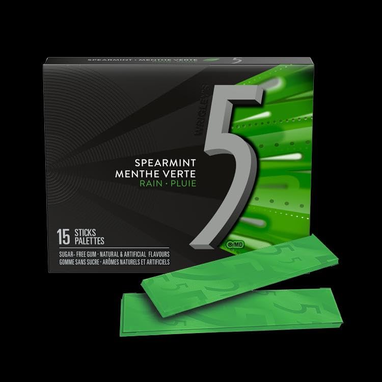 5 Gum Rain-Tingling Spearmint on desk for meetings and quick refreshment.