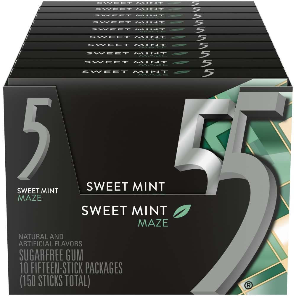 Bulk box of 10 packs from 5 Gum Sweet Mint sugar-free gum, multi-pack convenience.