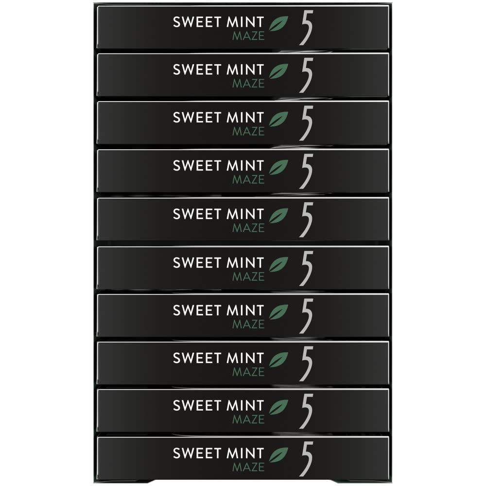 Chewing action with 5 Gum Sweet Mint sugar-free gum for a brisk mint experience.