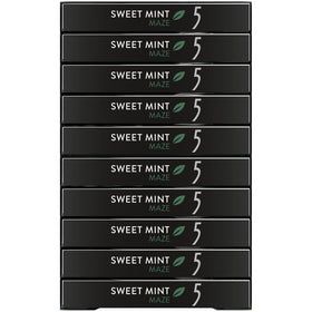 Chewing action with 5 Gum Sweet Mint sugar-free gum for a brisk mint experience.