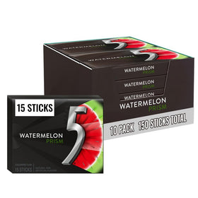 5 Gum Watermelon Prism bulk pack front view showing long-lasting flavor for on-the-go use.