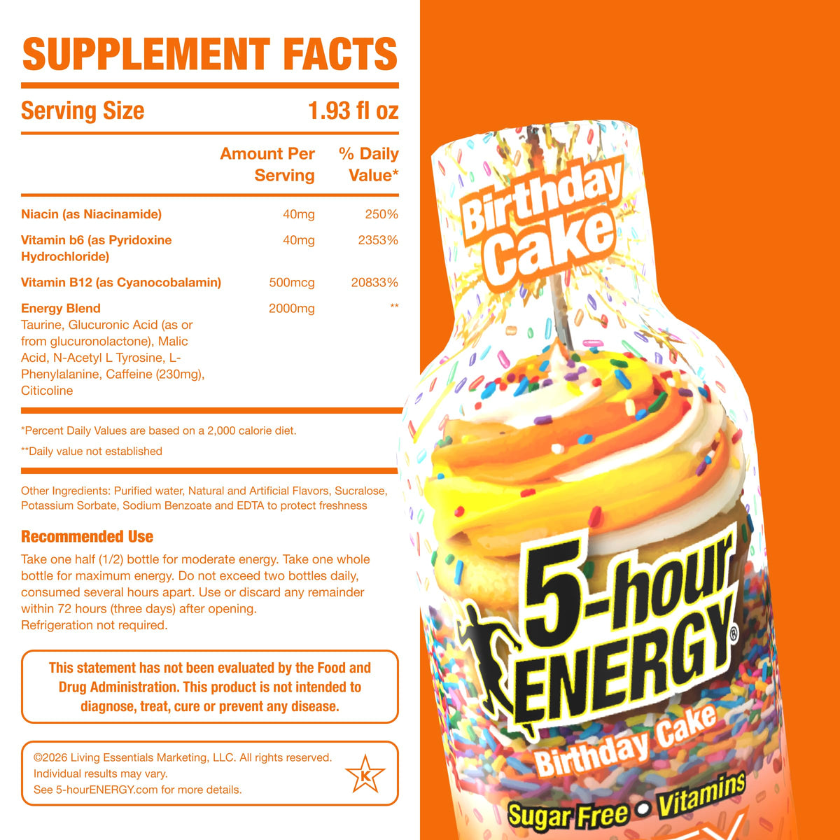 5-hour ENERGY Birthday Cake box emphasizes compact, portable design