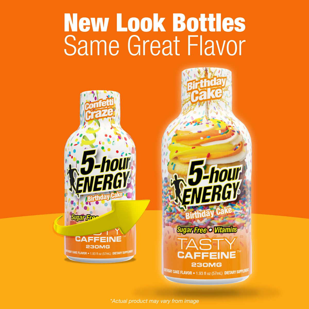 5-hour ENERGY Birthday Cake label highlights B vitamins and amino acids
