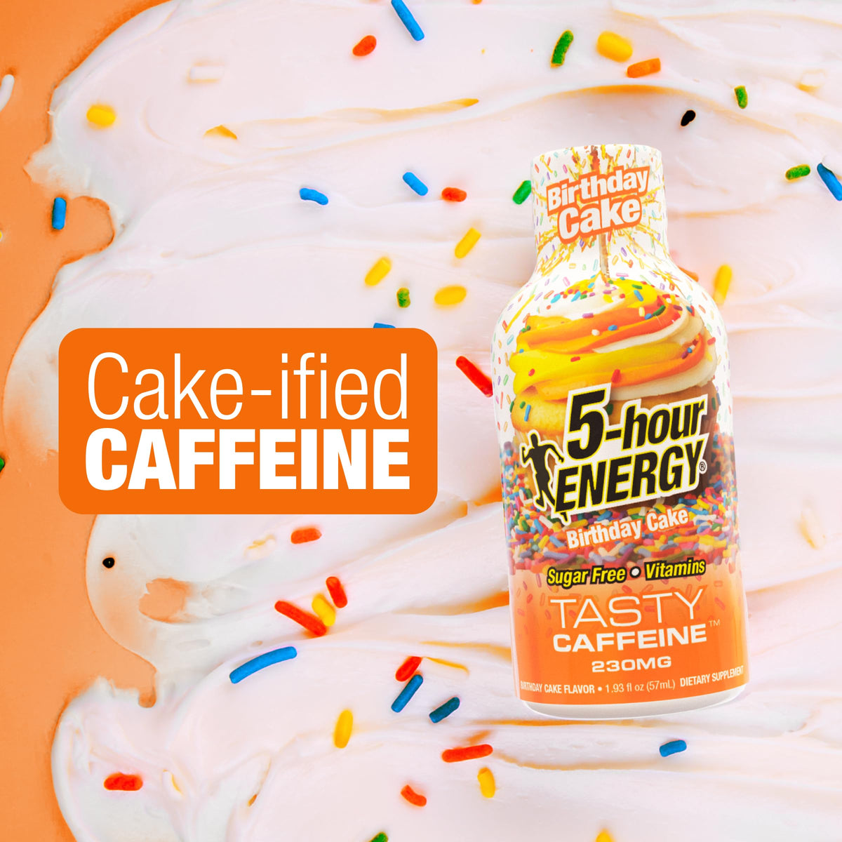 5-hour ENERGY Birthday Cake pour demonstrates quick caffeine boost