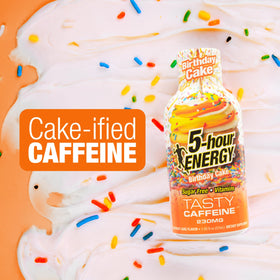 5-hour ENERGY Birthday Cake pour demonstrates quick caffeine boost