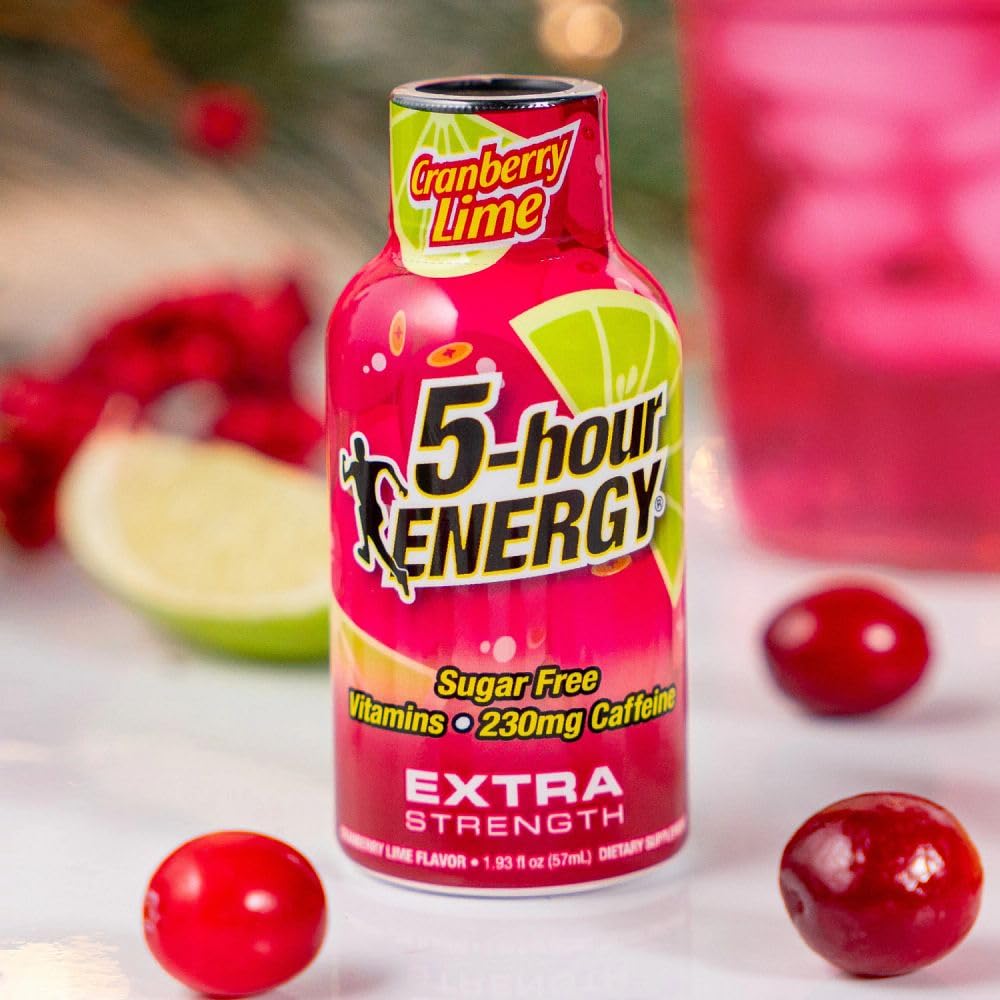 5-hour ENERGY Cranberry Lime shot ready-to-drink on a counter