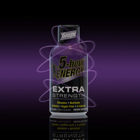 5-hour ENERGY Extra Grape closeup highlights grape flavor and sugar-free formula