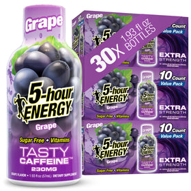 5-hour ENERGY grape bottle front view for a quick, zero-calorie energy boost