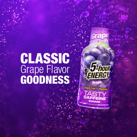 5-hour ENERGY grape label back shows ingredients and sugar-free claim