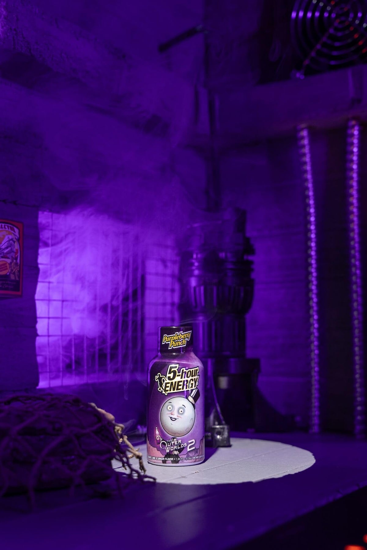 5-hour ENERGY Purpleberry Punch shot close-up label showing caffeine content