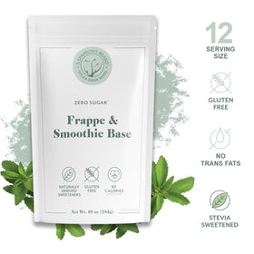 Bag with scoop of 5 SPARROWS Stevia Frappe Mix for quick, keto-friendly blends.