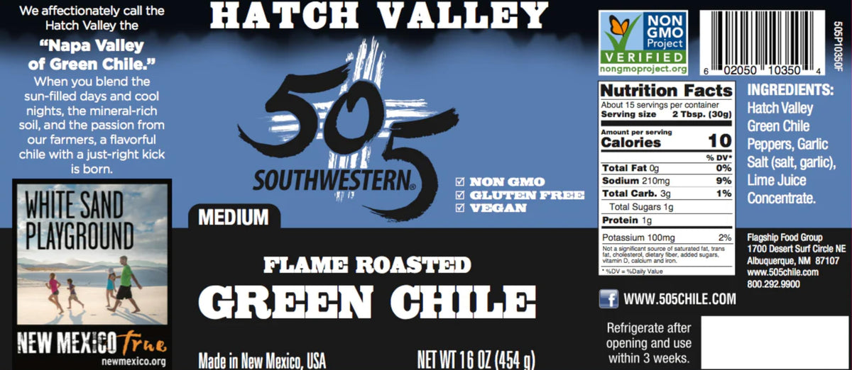 505 Southwestern flame roasted green chile can adding smoky depth to dishes.
