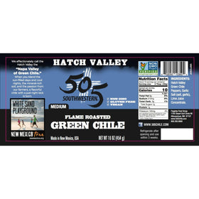 505 Southwestern green chile jar close-up shows non-GMO, gluten-free quality