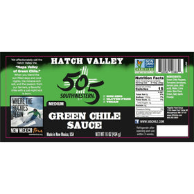505 Southwestern Medium Green Chile Sauce label closeup reveals authentic ingredients