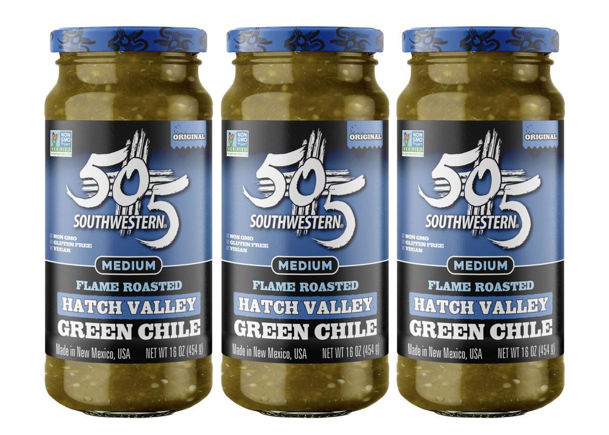 505 Southwestern 3x16oz value pack green chile on pantry shelf for quick flavor.