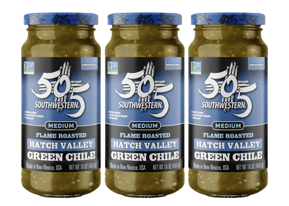 505 Southwestern 3x16oz value pack green chile on pantry shelf for quick flavor.