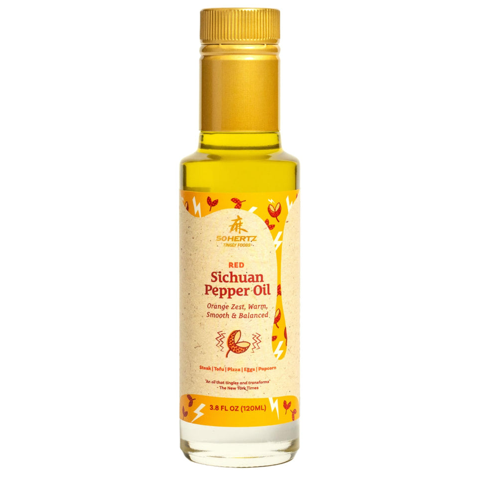 50Hertz Red Sichuan Pepper Oil bottle showcases bold flavor and color for cooking