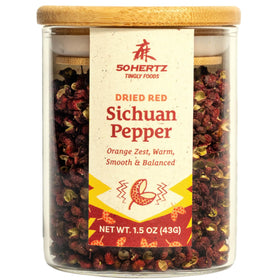 50Hertz Red Sichuan Peppers jar highlights seed-free quality for easy cooking.