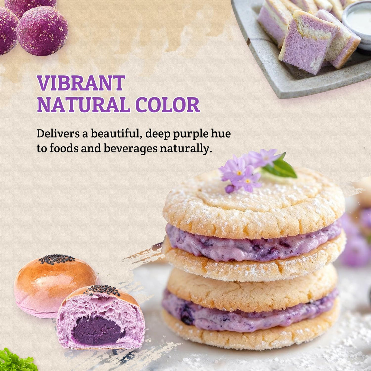 52USA Baked goods colored with purple sweet potato powder