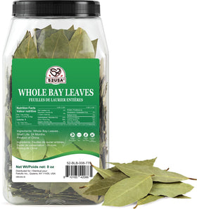 52USA bay leaves glass bottle closeup highlighting premium aromatic herb