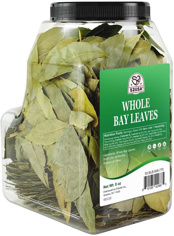52USA bay leaves whole 8 oz in glass jar ready for flavorful cooking