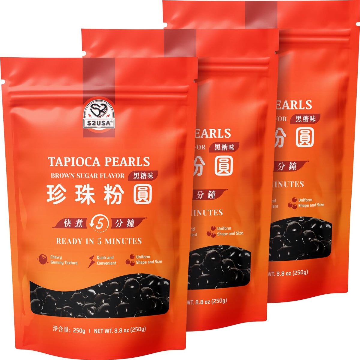 52USA packaging shows black sugar boba pearls for quick home bubble tea