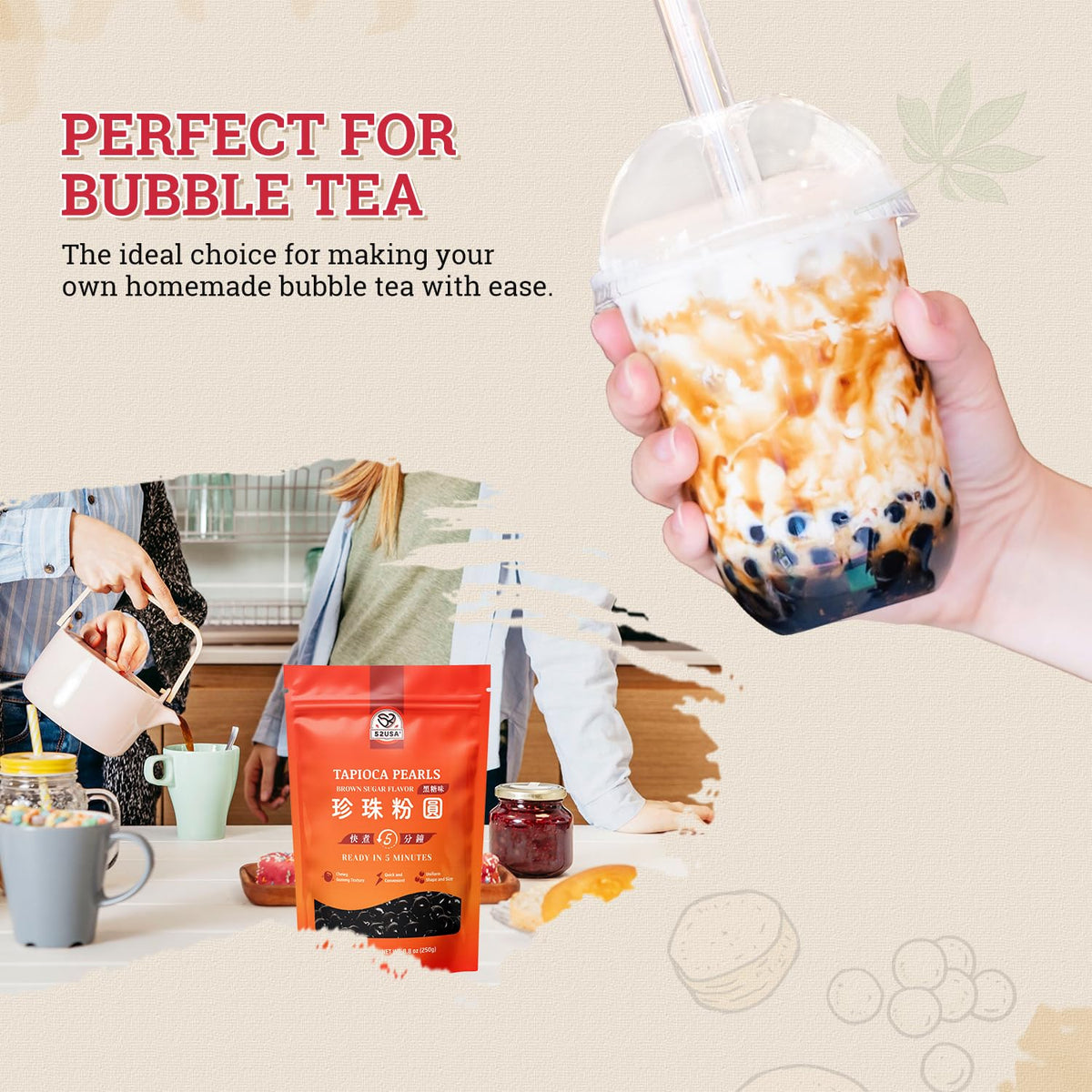 52USA three-pack of black sugar boba pearls, convenient for multiple servings