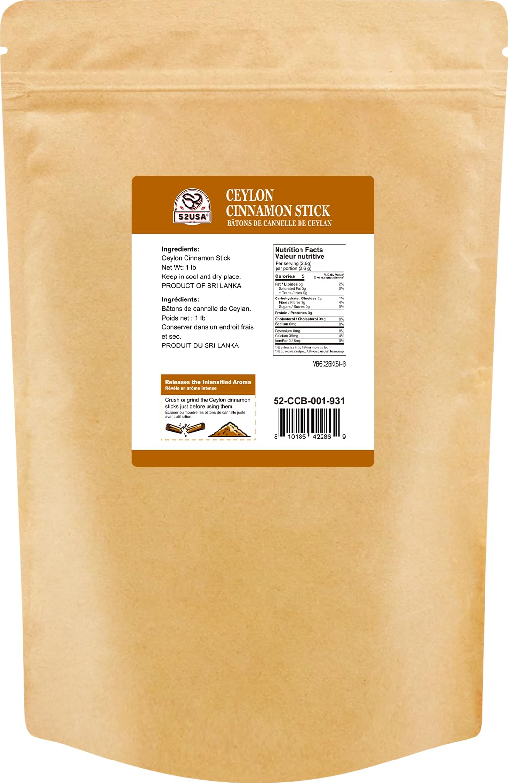 52USA Ceylon Cinnamon Sticks bundled for easy pouring in daily recipes.