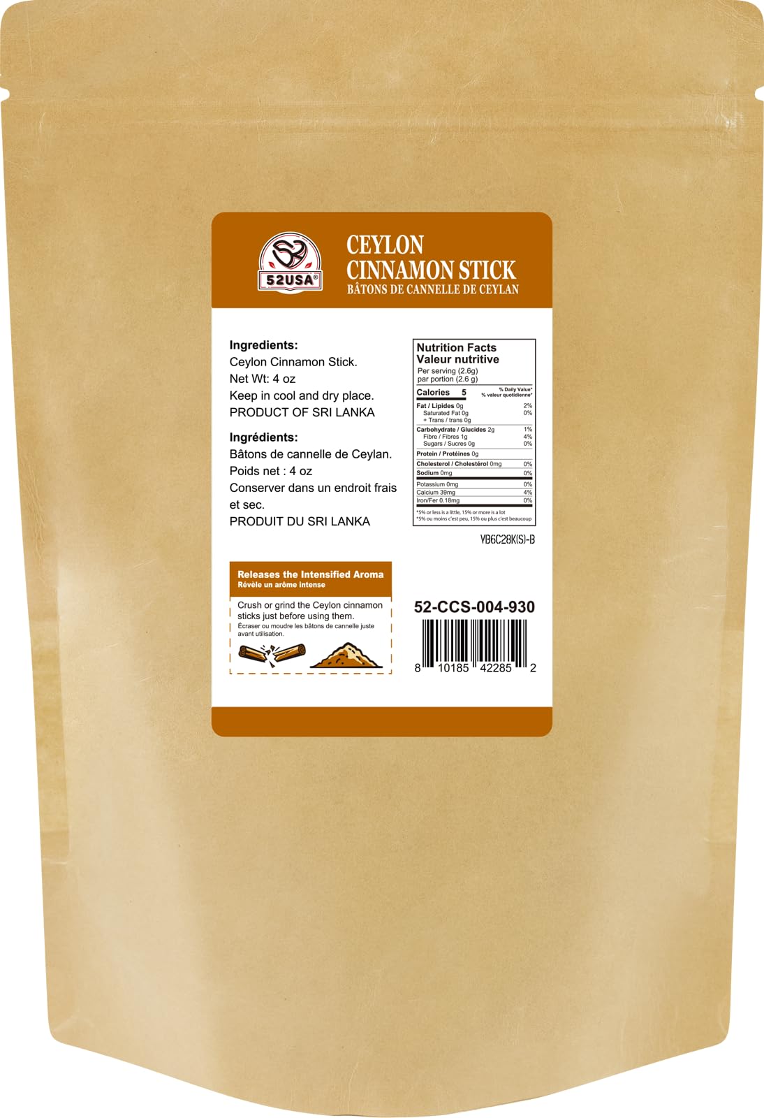 Close-up of 52USA Ceylon cinnamon sticks showing texture and aroma.