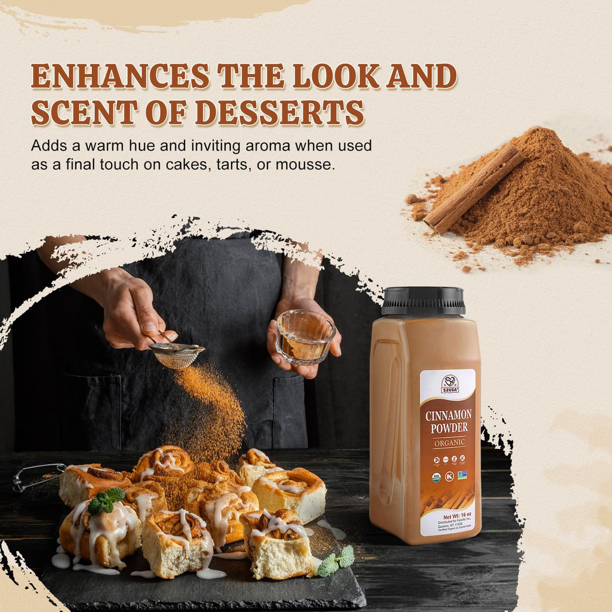 52USA Cinnamon Powder ground-spice pour captures easy sprinkle for cooking.