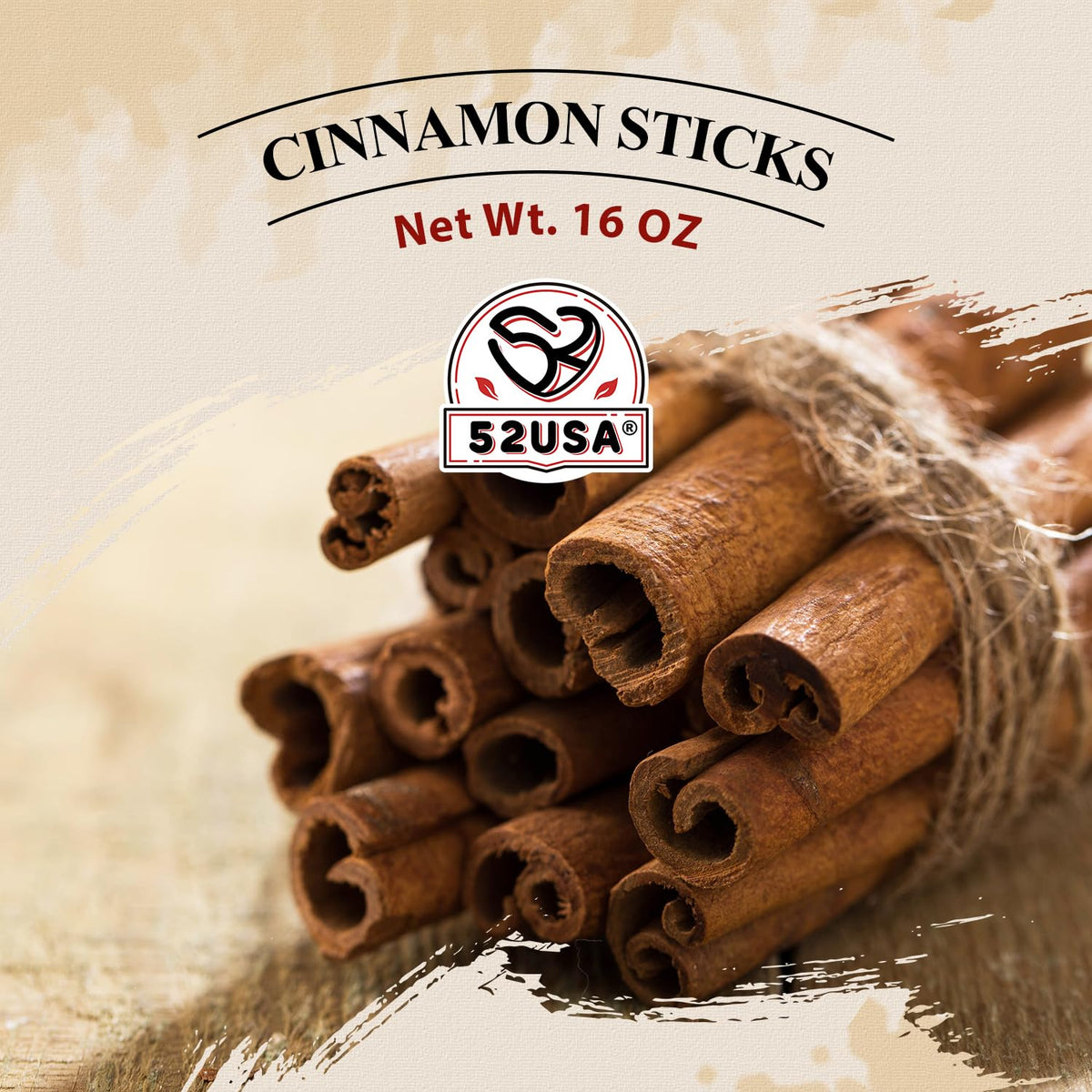 Close-up of 52USA cinnamon sticks highlighting natural texture for cooking.